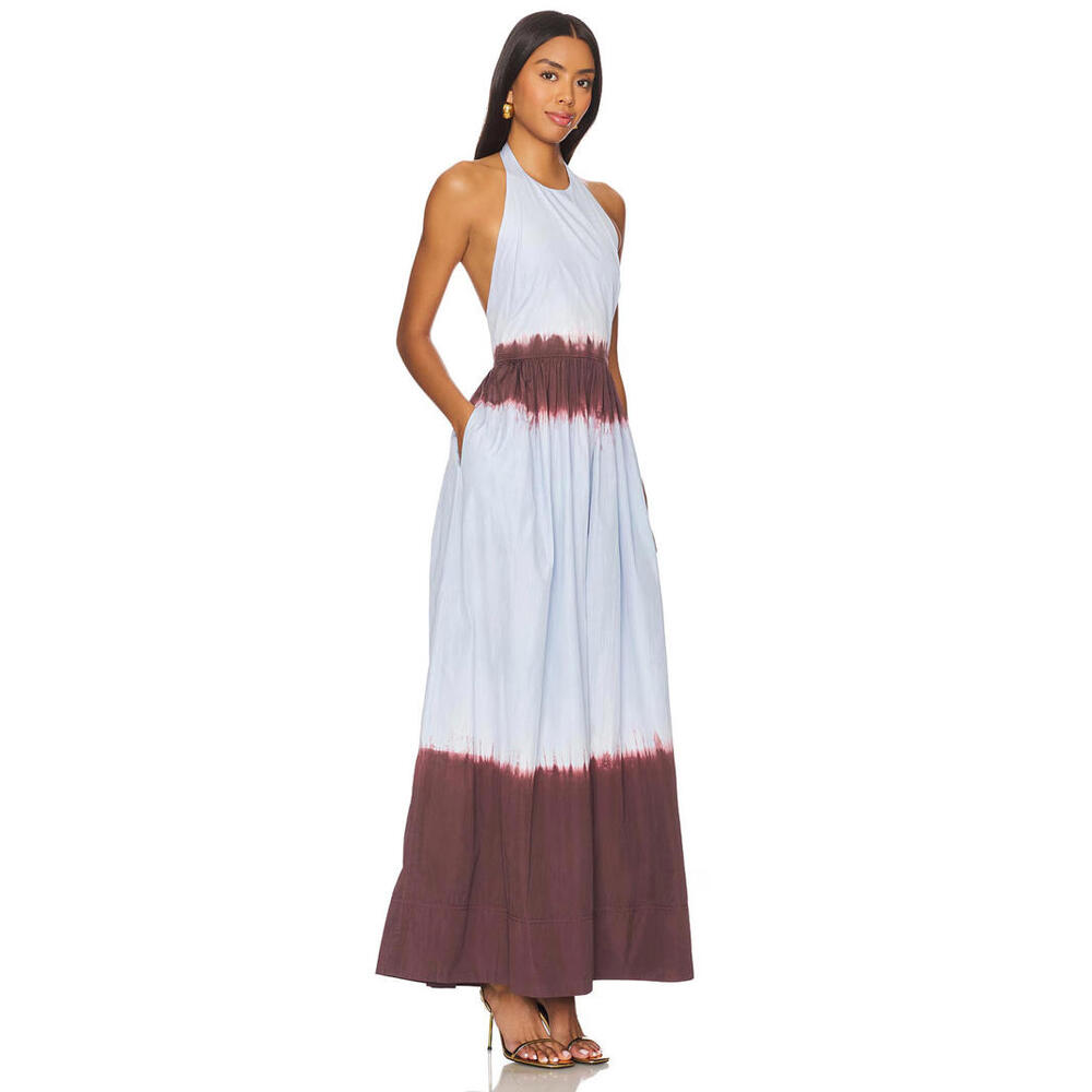 ALC Halter Blair Dress Ombré Tie Dye Brown Purple Beach Maxi Poplin size 10 $595 - Picture 5 of 13